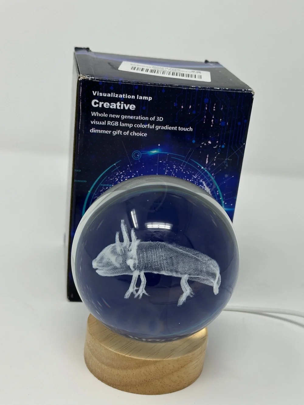 Axolotl 3D Visualization Lamp - glass Globe with Wooden Base